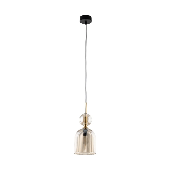lampada a sospensione in vetro ambra rigato